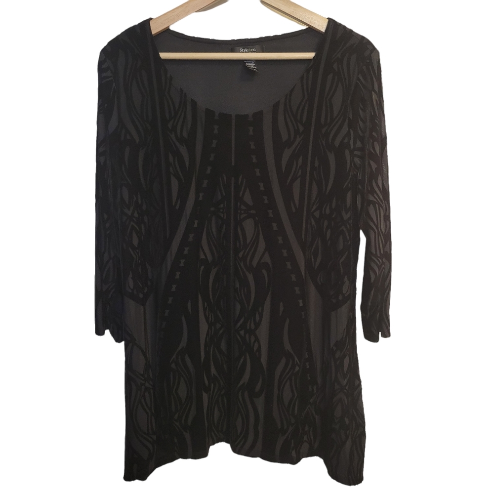 Style & Co Velvet Tunic Top Sz XL Art Deco Goth